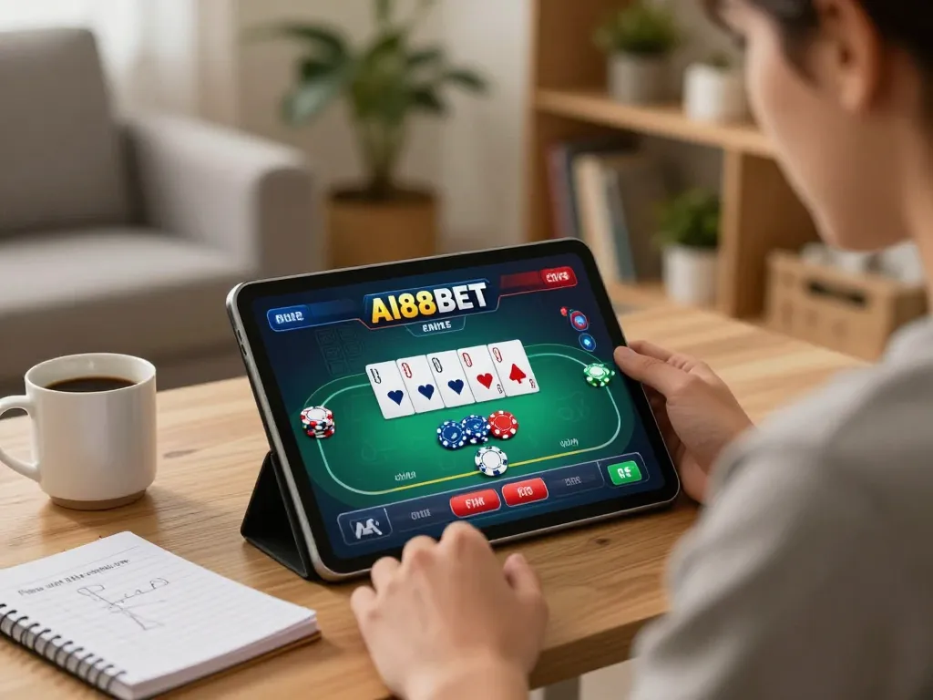 Engaged player optimizing their strategies at AI88BET online casino on a tablet during a cozy gaming session