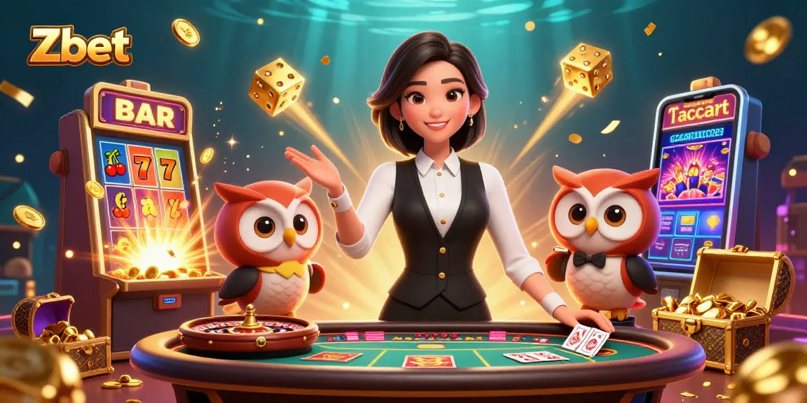 Zbet interactive casino scene with a 3D dealer, jackpot slots, and captivating game elements.