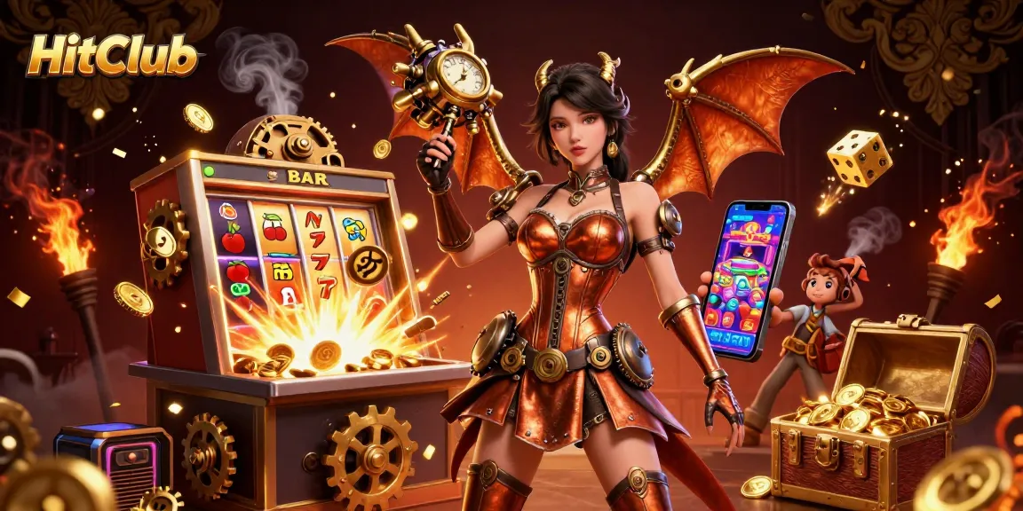 Experience the thrill of winning at HitClub with this vibrant 3D casino illustration showcasing dynamic elements.