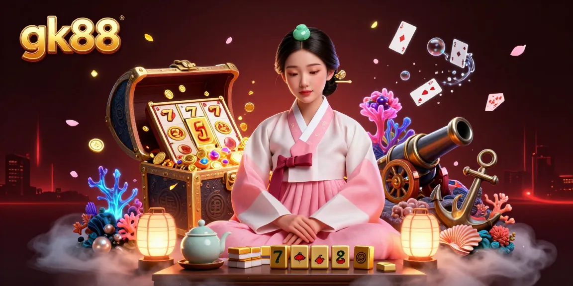 Experience winning moments with gk88 in a vibrant, richly detailed casino illustration.