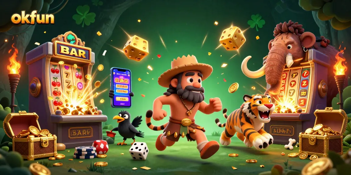 Experience the excitement of okfun with a vibrant 3D casino scene filled with action and thrilling elements.