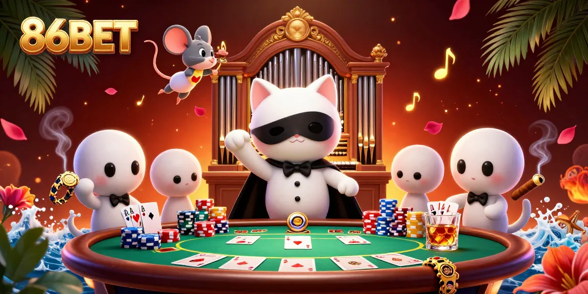 Experience thrilling action at 86BET's vibrant casino, featuring engaging poker elements and dynamic characters.