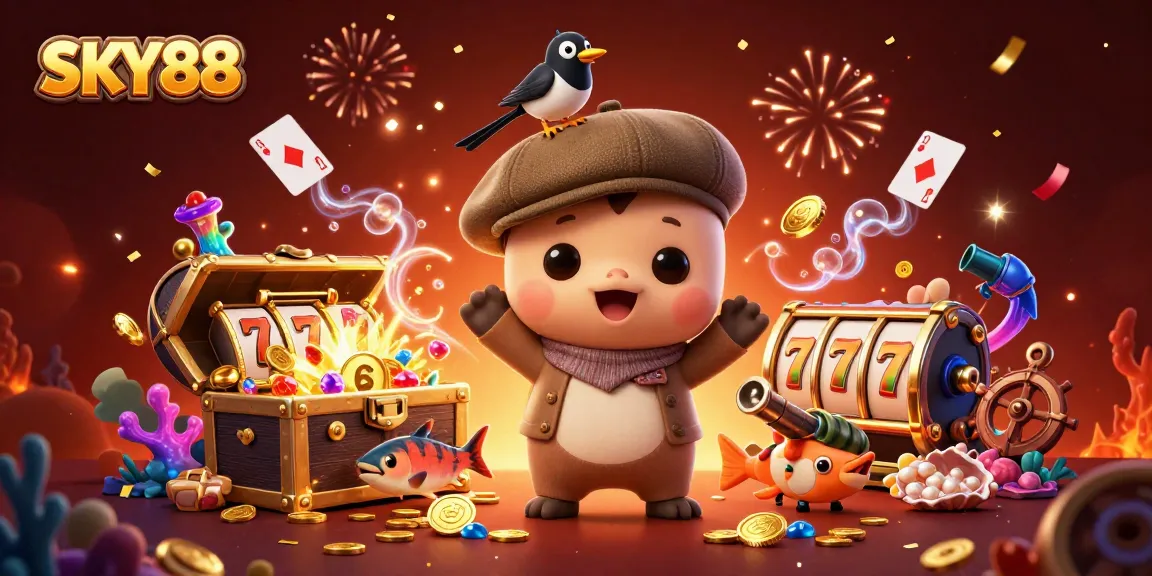 Capture thrilling moments at SKY88 with playful characters and exciting game elements.