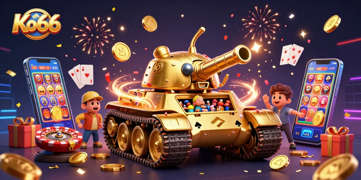 Experience excitement with Ko66's gaming world in a vibrant 3D casino scene.