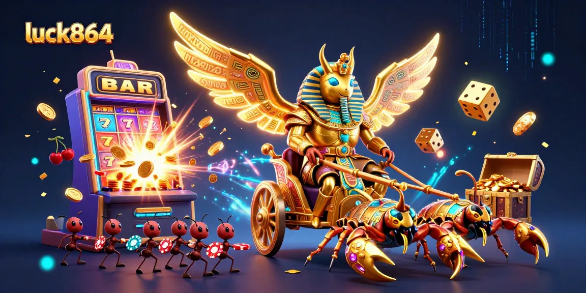 Experience the excitement of luck8864 with a vibrant 3D casino illustration featuring iconic gaming elements.