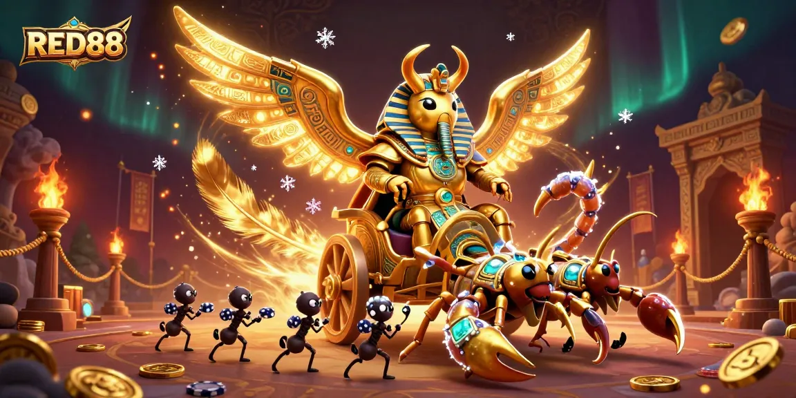 Experience the thrill of RED88 as the colossal golden scarab beetle leads in a captivating casino adventure.