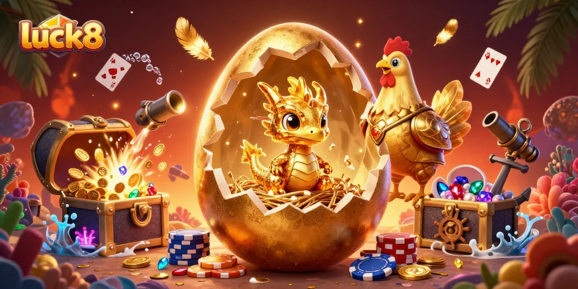 Experience the thrill of luck8 with a golden dragon and poker chips in a vibrant casino scene.