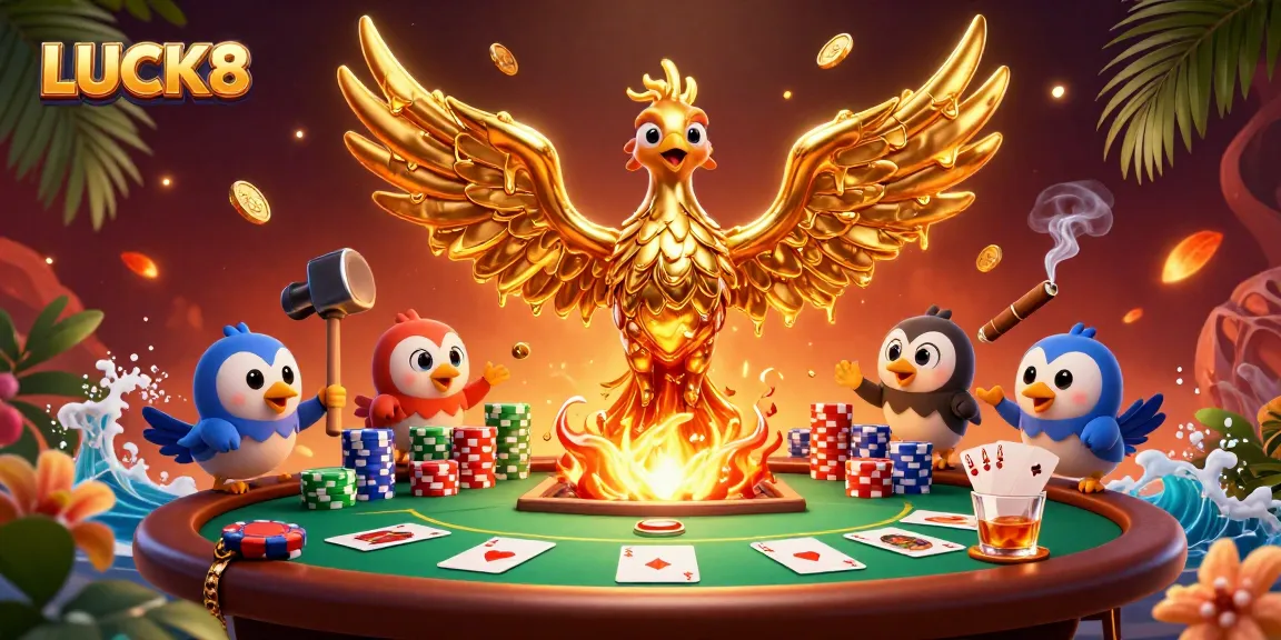 Experience thrilling gameplay with LUCK8's vibrant poker scene featuring a molten phoenix.