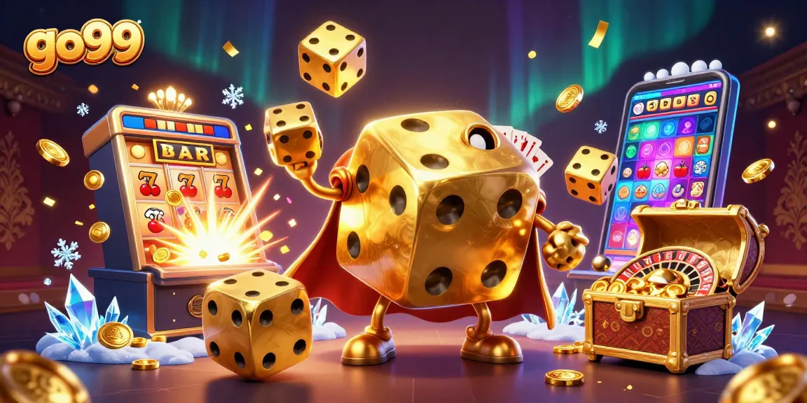 Bet on go99 with a vibrant casino scene featuring golden dice and slot machines.