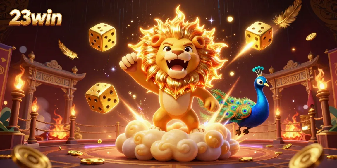 Experience thrilling wins with 23win as you spin the reels in a vibrant 3D casino scene.