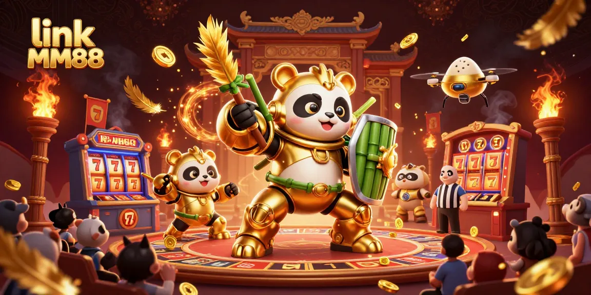 Engage in thrilling gameplay with link MM88 at the vibrant casino arena featuring animated characters.