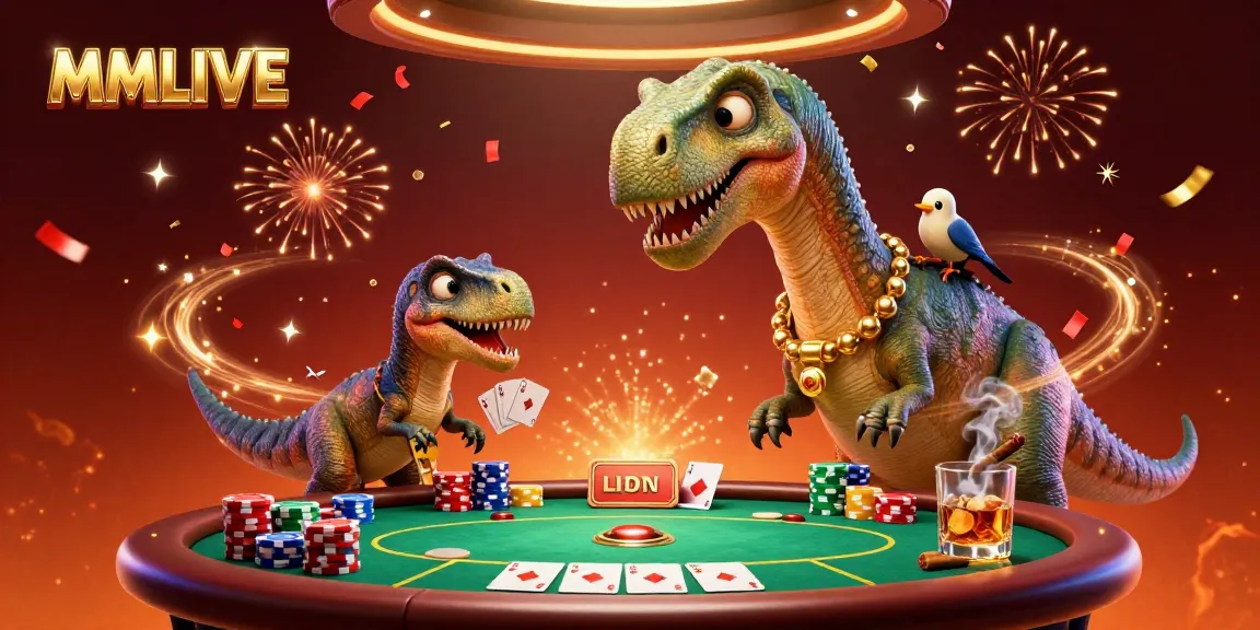 MMLIVE showcases a dynamic animated casino scene with vibrant characters and poker elements for excitement.