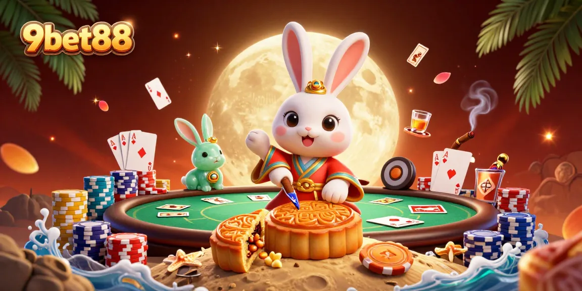 Experience the thrill of 9bet88 with vibrant casino elements featuring iconic poker scenes.