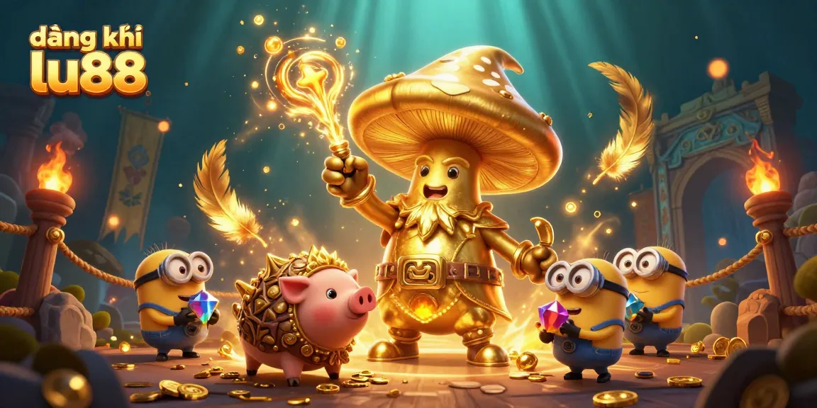 Engage with đăng ký lu88 featuring golden wizard and treasure-seeking pig in a vibrant casino scene.