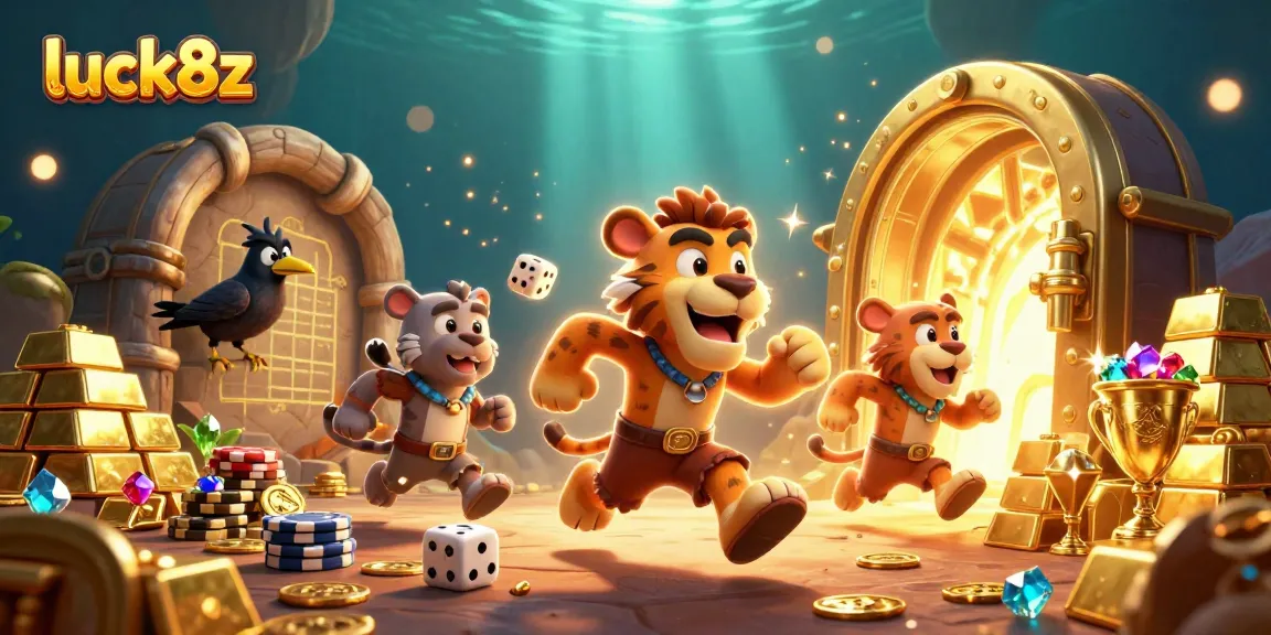 Experience the thrill of gaming with luck8z at this dynamic prehistoric casino scene featuring treasure and excitement