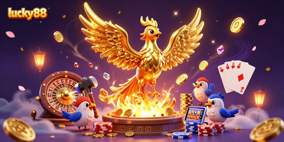 Experience the thrill of lucky88 with a molten golden phoenix and dazzling casino elements.