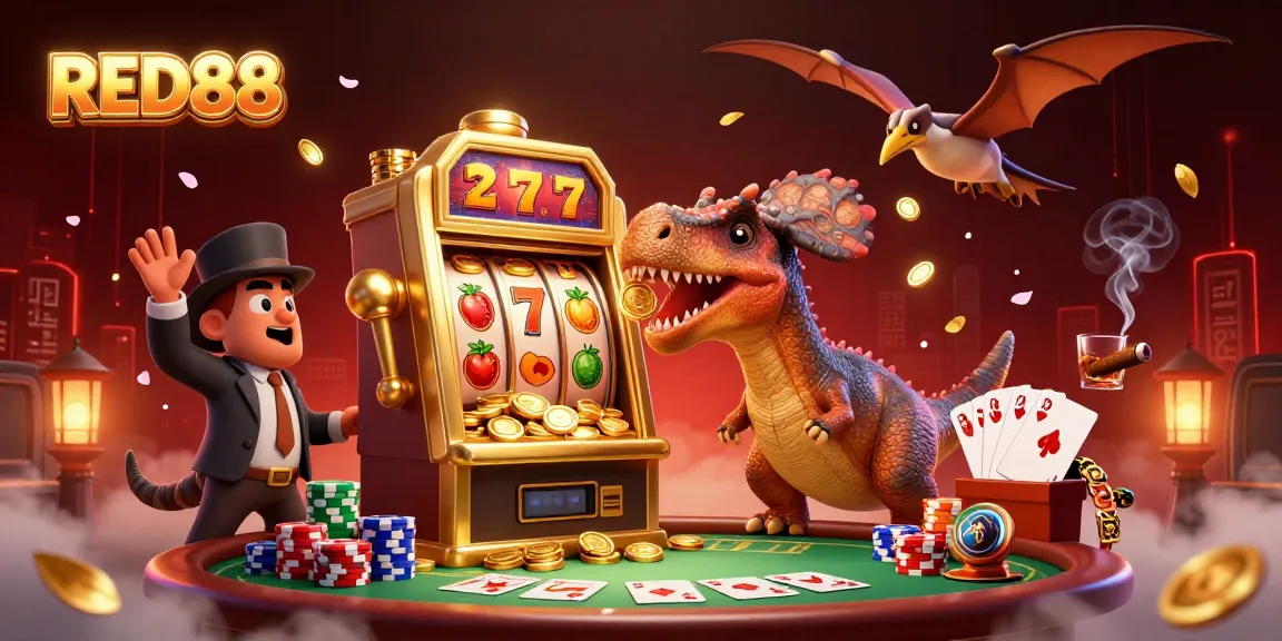 Watch the RED88 pachycephalosaurus reward a slot machine, igniting a cascade of winning coins!