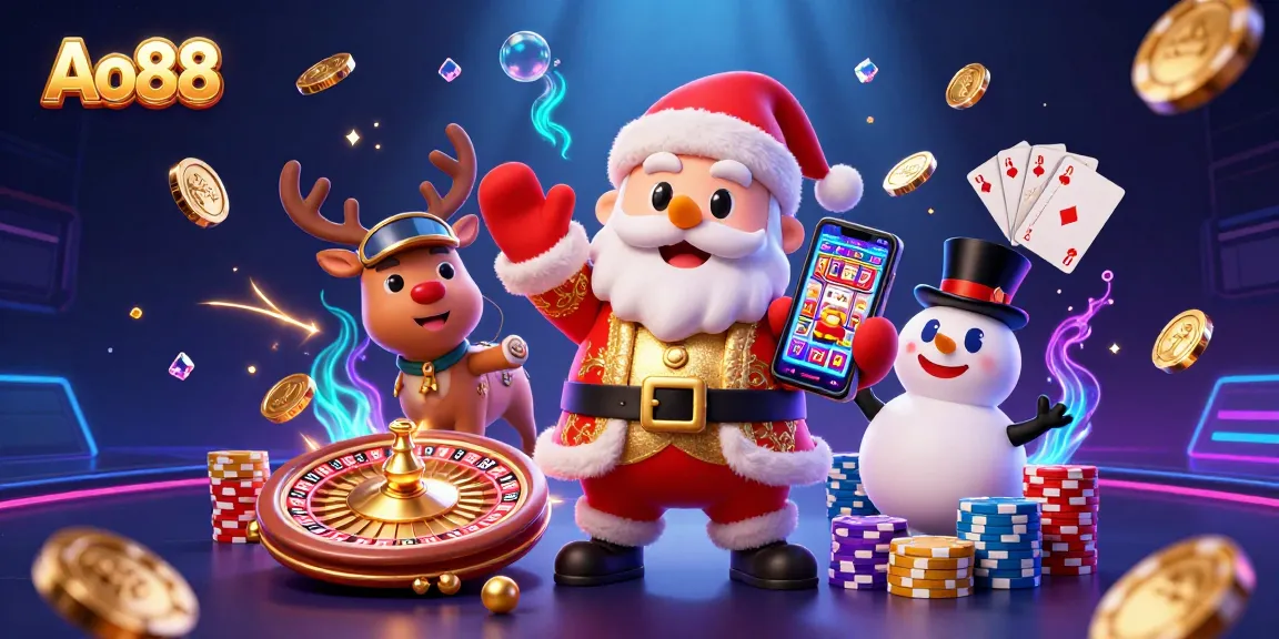 Experience thrilling slots at Ao88 with festive characters and vibrant casino elements.